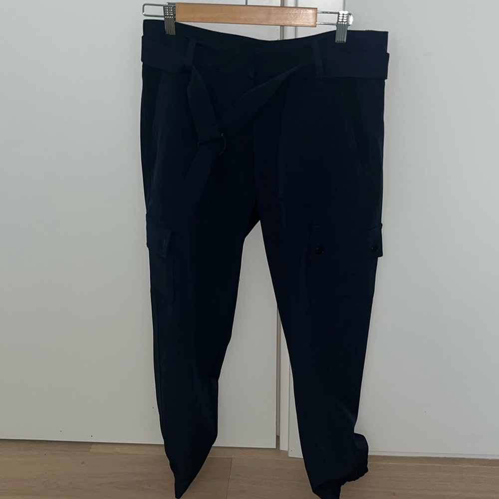 Adolfo dominguez navy blue trousers with belt.